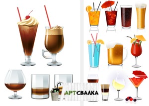 Напитки в бокалах вектор | Drinks in glasses vector